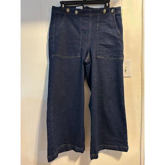 Pilcro Pants - The Kit Cropped High-Rise Wide-Leg Utility Trousers by Pilcro dark Wash Size 31